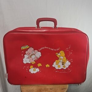 Vintage Care Bears Red Suitcase with Cloud Design